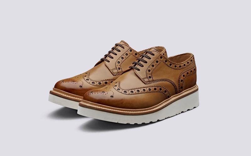 Grenson Archie Mens Gibson Brogue - Brown Calf Leather with a Wedge Sole FS7463